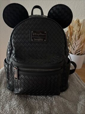 Loungefly Disney parks Black Woven Mickey Ear Mini Backpack